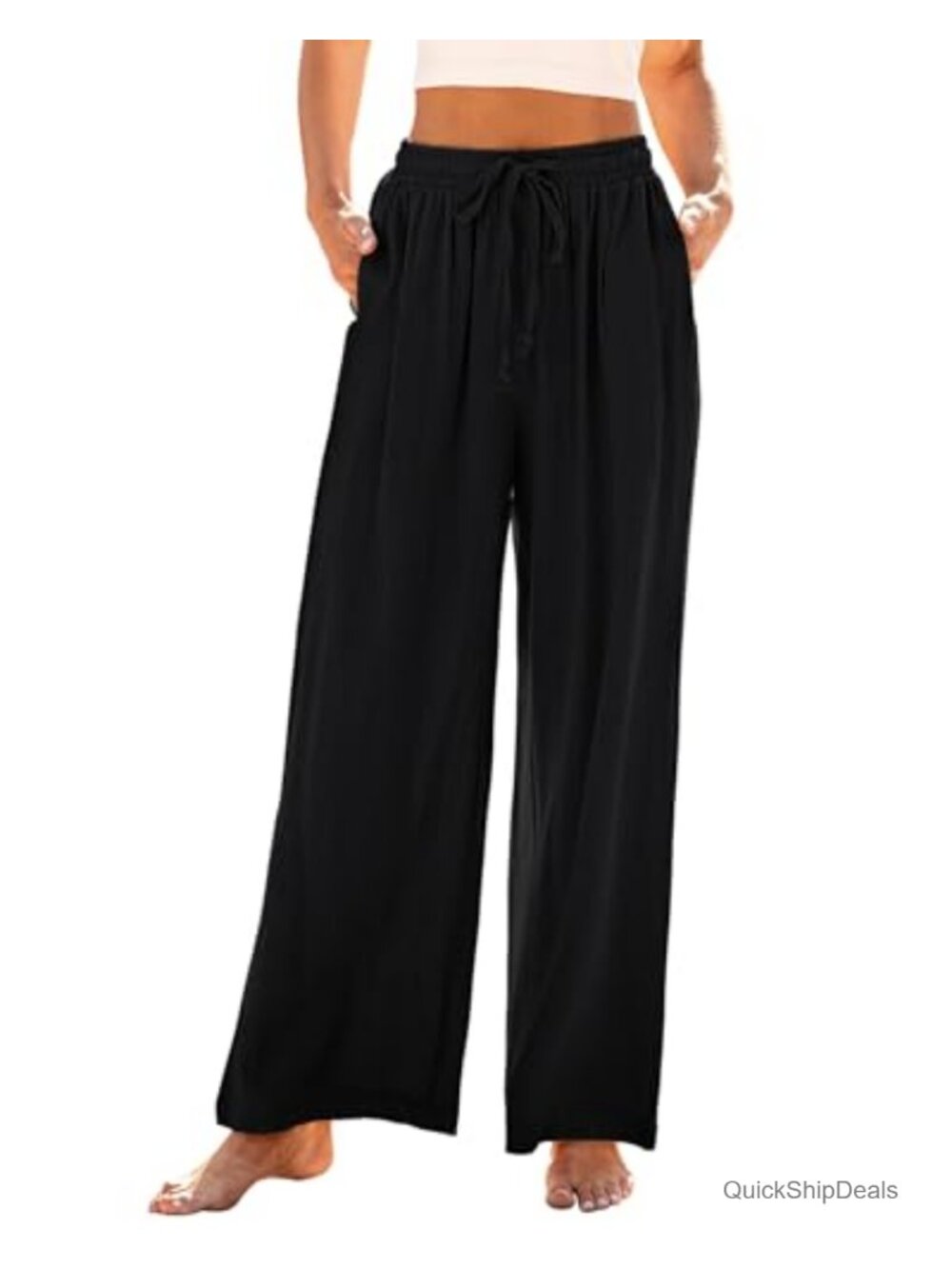 High Waist Wide Leg Linen Pants Drawstring Palazzo Trousers Casual Flowy Resort